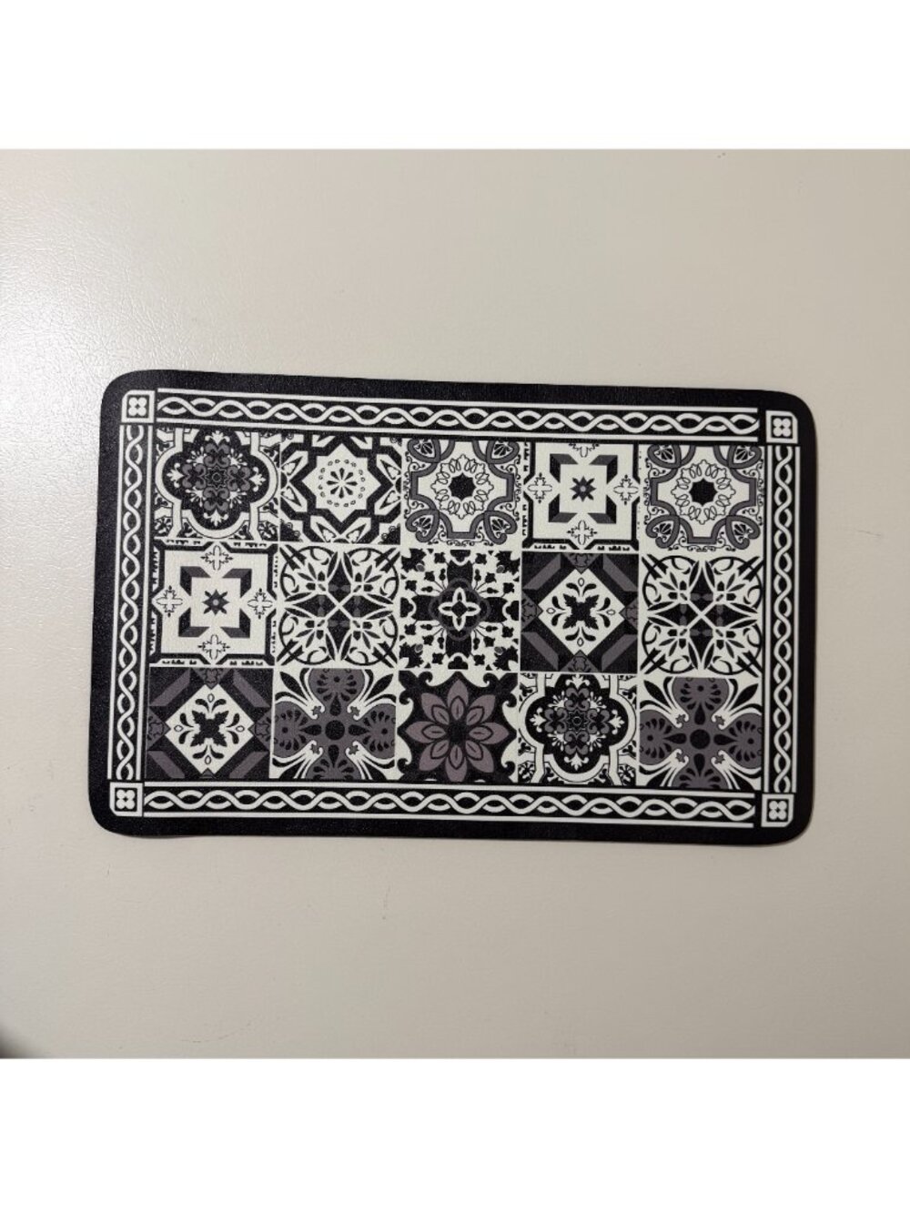 Coffee Bar Mat for Countertop 12 x 19 in Black and White Tile Print